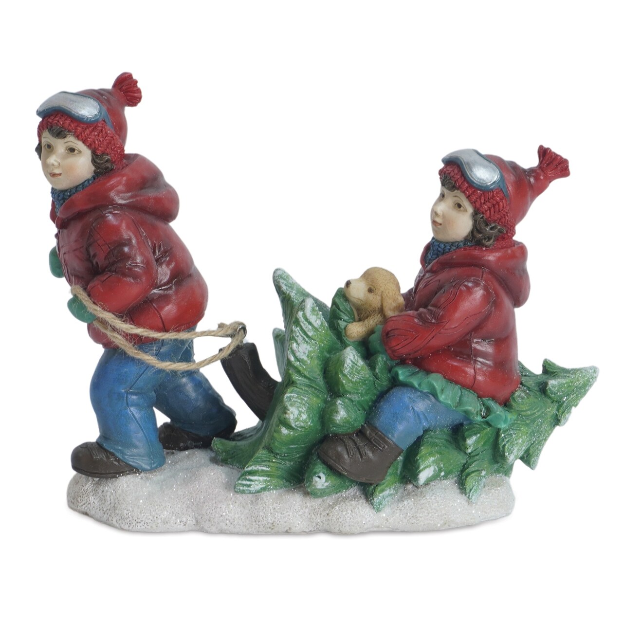 Melrose Children With Tree and Dog Christmas Figurines - 9" - Set of 2